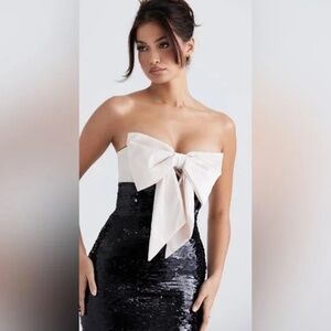 HOUSE OF CB Holly Sequin Strapless Cocktail Dress Gown in Black NWT size XS